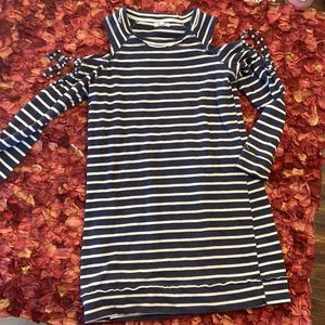 Maurices cold shoulder navy/white striped dress size medium